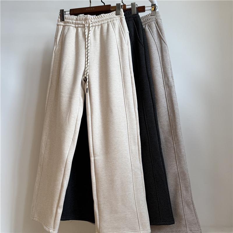 M1 秋冬女士貂绒毛人字纹阔腿裤内外一体绒长裤桑蚕丝休闲裤卫裤