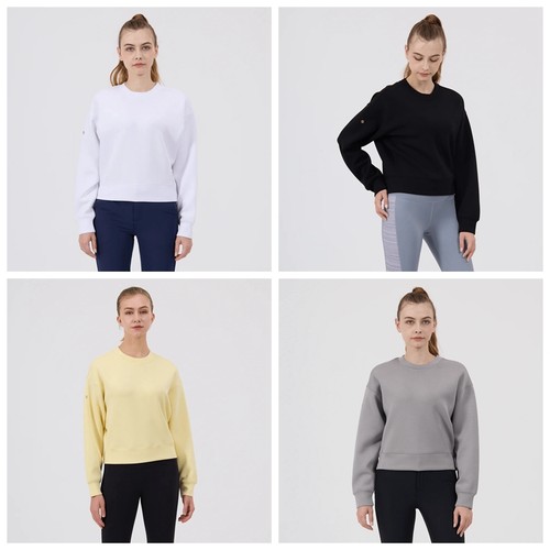 5B1 欧美女士粘纤圆领卫衣落肩款 秋冬女装纯色弹力套头运动衫