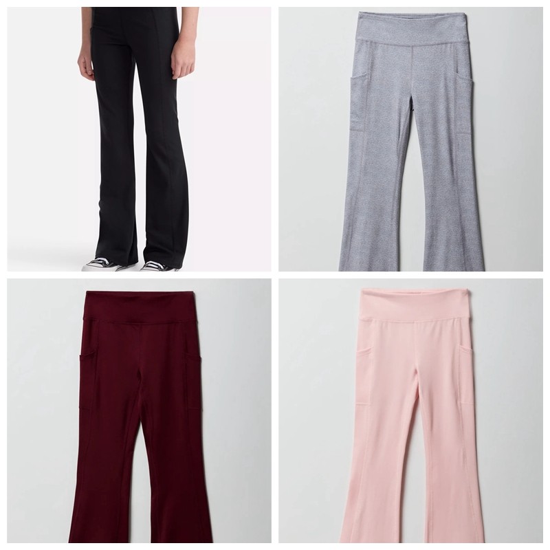 6B1 外贸女童高弹速干瑜伽裤微喇叭裤春秋6-16岁纯色高腰健身裤