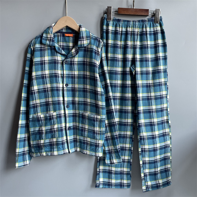 欧美全棉春秋衬衣领睡衣睡裤