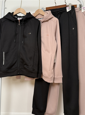 6C2 外贸亲子女童加绒运动套装白条秋冬6-14岁儿童连帽外套束脚裤