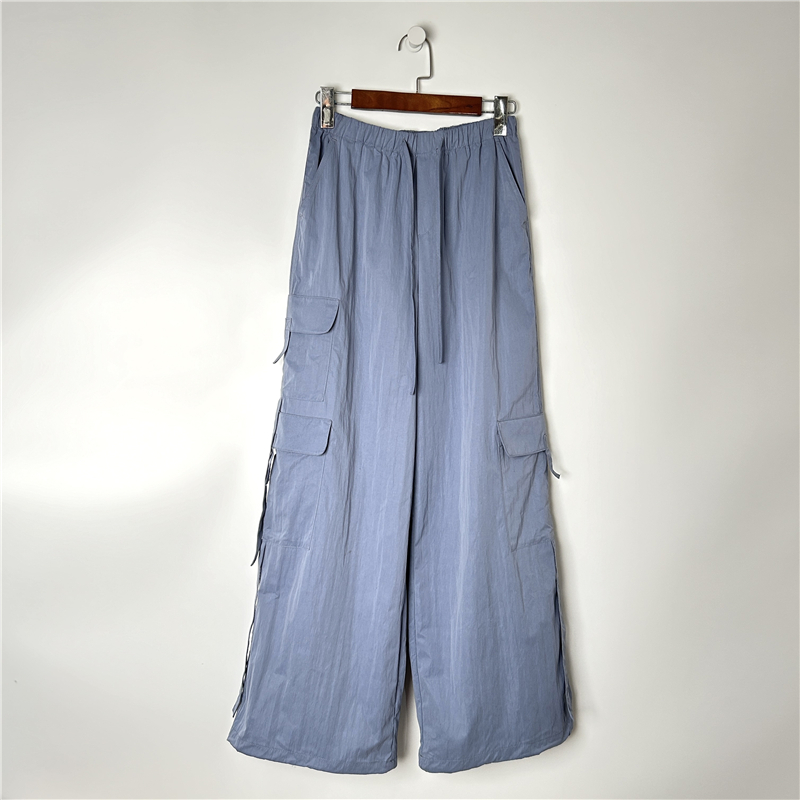 3C1 外贸女装摩登多口袋工装裤长裤新款春秋女装高腰抽绳阔腿裤