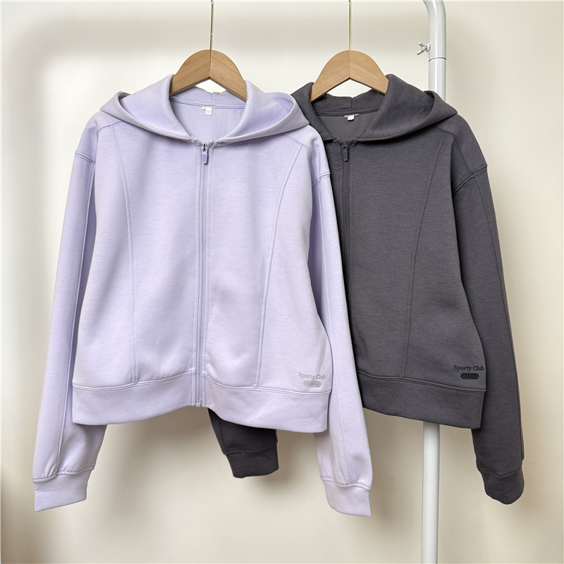 2C1 外贸女童连帽运动服夹克春秋季120-160儿童纯色弹力拉链外套