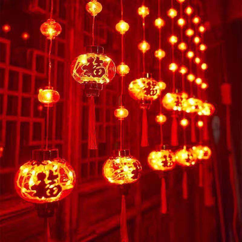 2026新年金福红灯笼装饰灯家里过年布置春节彩灯闪灯串灯窗帘灯串
