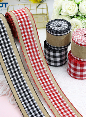 63mm红色黑色格子格纹拷克丝带蝴蝶结diy材料礼盒包装