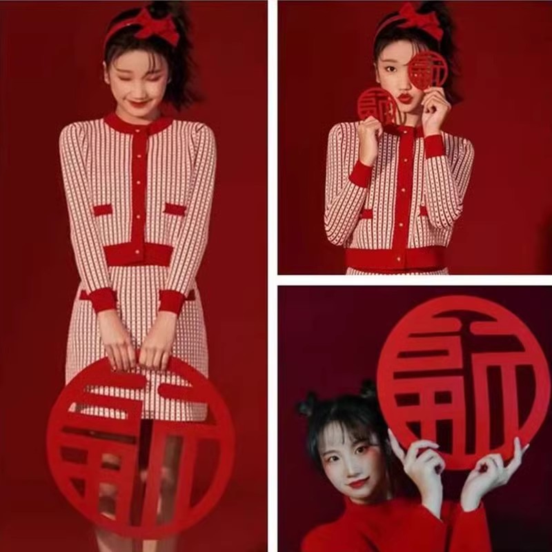 新年儿童摄影道具福字剪纸创意宝宝拍照红包仿真冰糖葫芦手拿对联