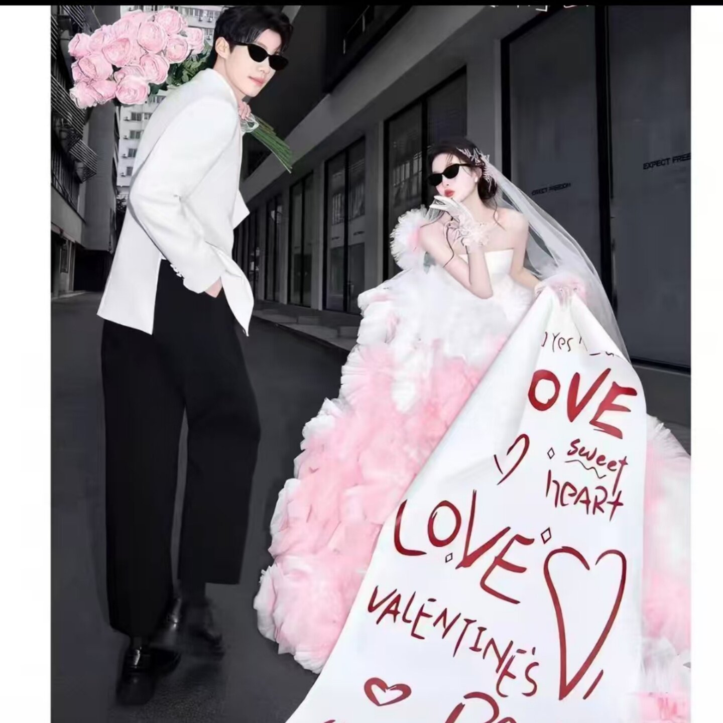 红字母love背景布手拉条幅背景图片
