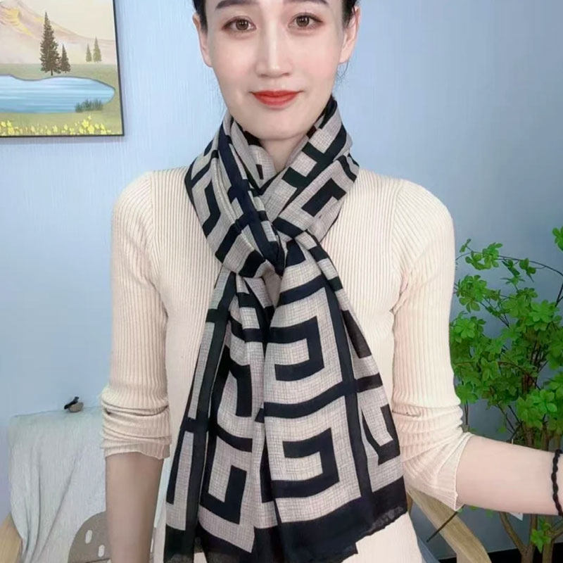 G字母新款棉麻质感围巾长款洋气时尚180*80保暖百搭网红围巾披肩