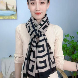 G字母新款棉麻质感围巾长款洋气时尚180*80保暖百搭网红围巾披肩