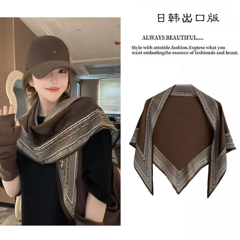 新款秋冬135*85CM双面条纹三角巾女百搭可系腰丝巾领巾配饰围巾