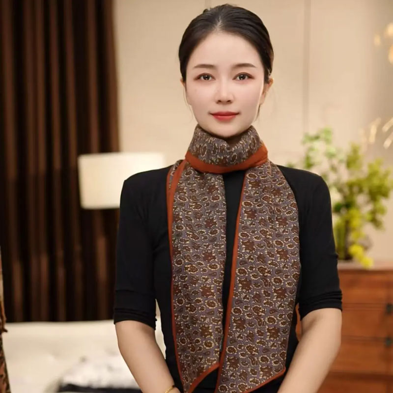 双层双面丝绒棉质感长款飘带围巾