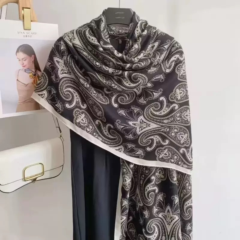 棉麻长巾黑腰果花纹时尚百搭复古空调披肩网红爆款围巾披肩两用