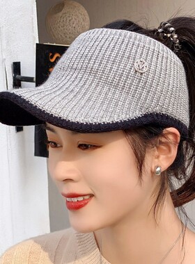 秋冬空顶针织保暖棒球帽女款灰色