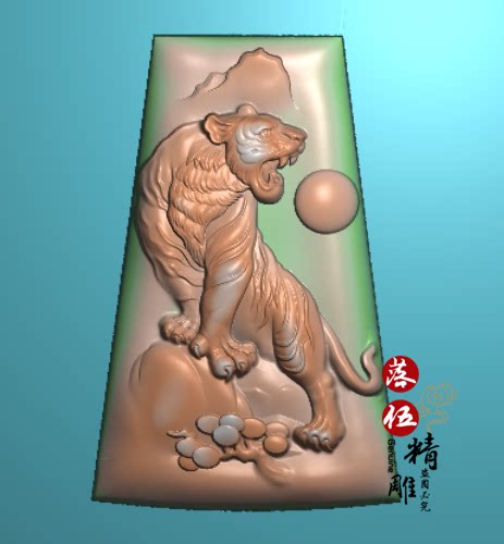 虎啸山林虎牌42424梯形动物精雕图浮雕玉雕灰度图JDPBMP雕刻 老虎