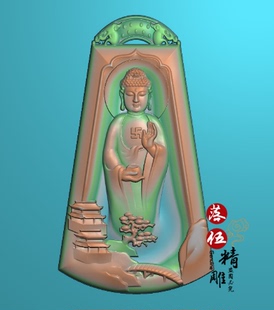 牌头框山水站佛8574心中有佛 佛头 佛祖释迦摩尼浮雕图玉雕精雕图