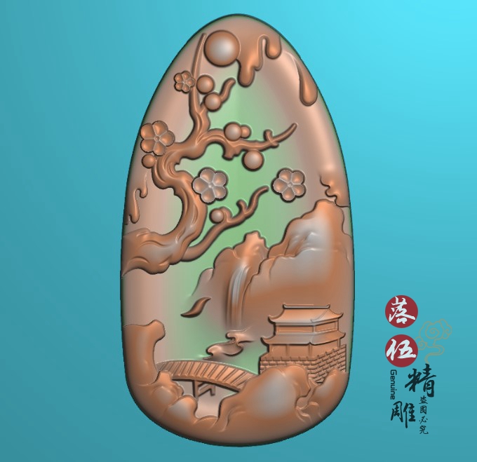 山水梅花3130精雕图jdp电脑图浮雕图玉雕电脑雕刻图数控图新款bmp