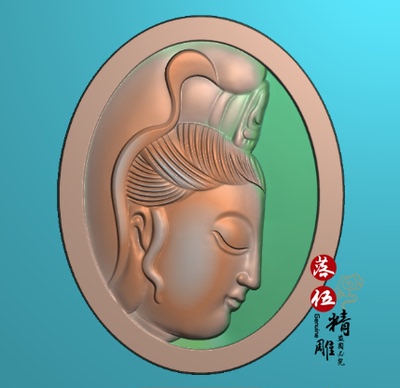 椭圆侧脸观音头8574鹦鹉精雕图浮雕玉雕电脑雕刻JDP喜上眉梢观音