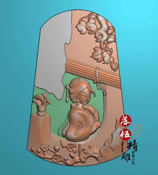 侍女系6177精雕图jdp灰度图bmp浮雕图玉雕图侧脸美女贵妃裸女美女