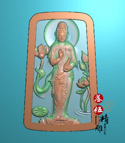 站观世音00044浮雕图 精雕图 灰度图 荷花 荷叶 站莲观音 牌子
