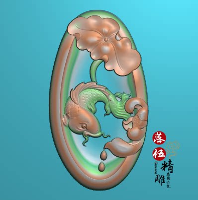 荷花莲叶鱼8297莲叶风景椰树精雕图浮雕玉雕灰度图JDPBMP电脑雕刻