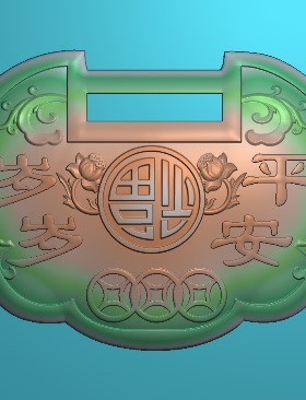 岁岁平安锁9992宝宝锁精雕图jdp灰度图bmp浮雕玉雕仿古富贵长命锁