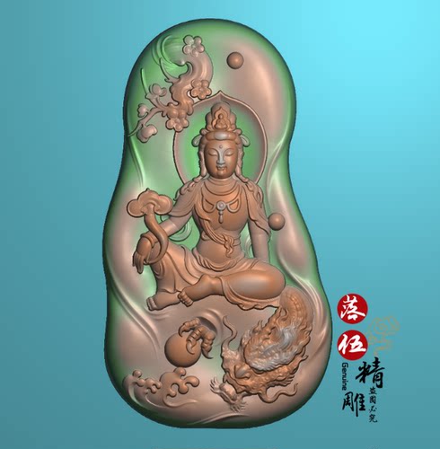 梅花 持如意 观音 龙 降龙观音 00458精雕图 浮雕玉雕电脑雕刻JDP