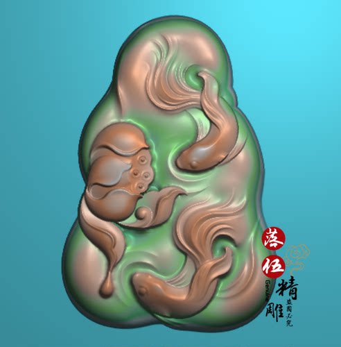 荷花鲤鱼 随形鱼 莲花30153双鱼 动物精雕图浮雕玉雕灰度图JDPBMP