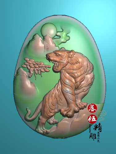 虎牌新款09649.5.21山水老虎 虎牌精雕图jdp灰度图bmp浮雕图玉雕