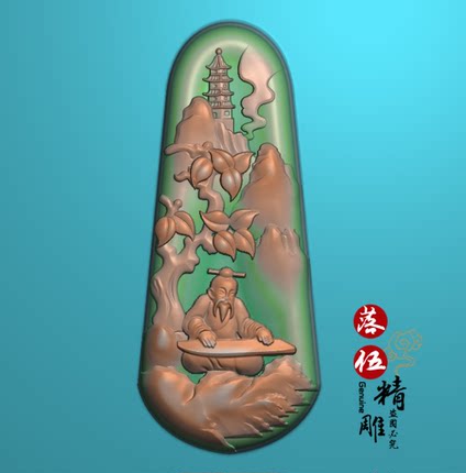 山水抚琴人物弹琴0250牌子 如意 精雕图 浮雕玉雕 电脑雕刻 JDP