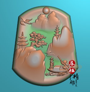 山水人物划船李白3242龙舟抽象仿古马头精雕图JDPBMP电脑雕刻图