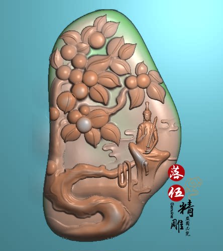 山水人物持剑81725浮雕图 精雕图 灰度图 岁寒三友 古人 树 随形