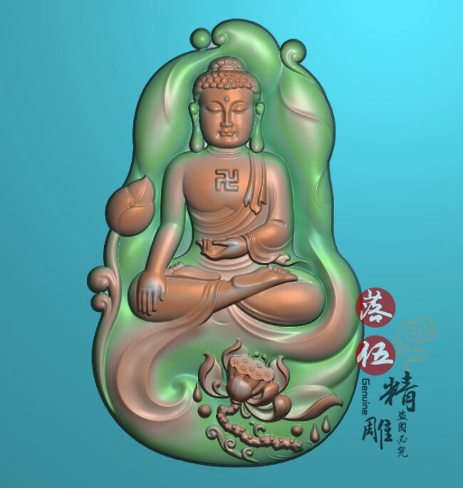 莲花大日如来佛7754随形佛精雕图深雕挂件 佛 雕刻图玉雕图灰度图