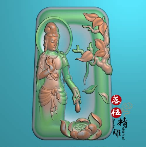 莲花观世音5082方牌 朝阳木雕精雕图浮雕玉雕灰度图JDPBMP雕刻图