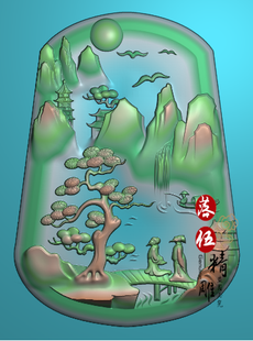 精雕图jdp新款 白玉浮雕图 山水人物过桥44125江南风景高山流水