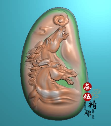 新款马牌99620浮雕图 精雕图马到成功 双马头 雕刻图生肖马到功成