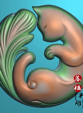 狐狸00104生肖盘龙柱木雕源文件雕图雕刻机新款核雕图三维