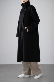 团长家2025秋冬插肩袖烟囱立领双面呢中长款高端羊毛羊绒大衣女