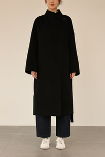 团长家2025秋冬高端立领带扣羊毛羊绒双面呢系带大衣中长大衣呢女