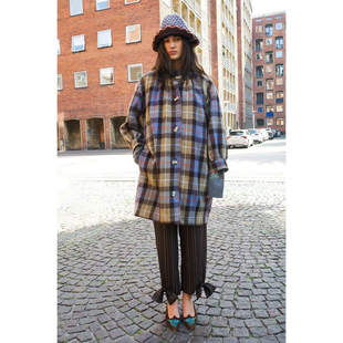 团长家2025春新款格纹小众中长款大衣女