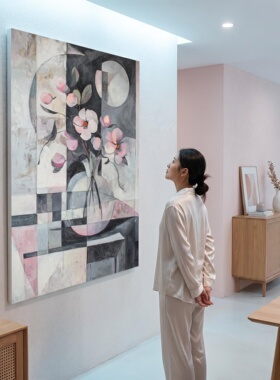 北欧《几何花笺·雷东》抽象客厅装饰画走廊玄关手绘油画餐厅挂画