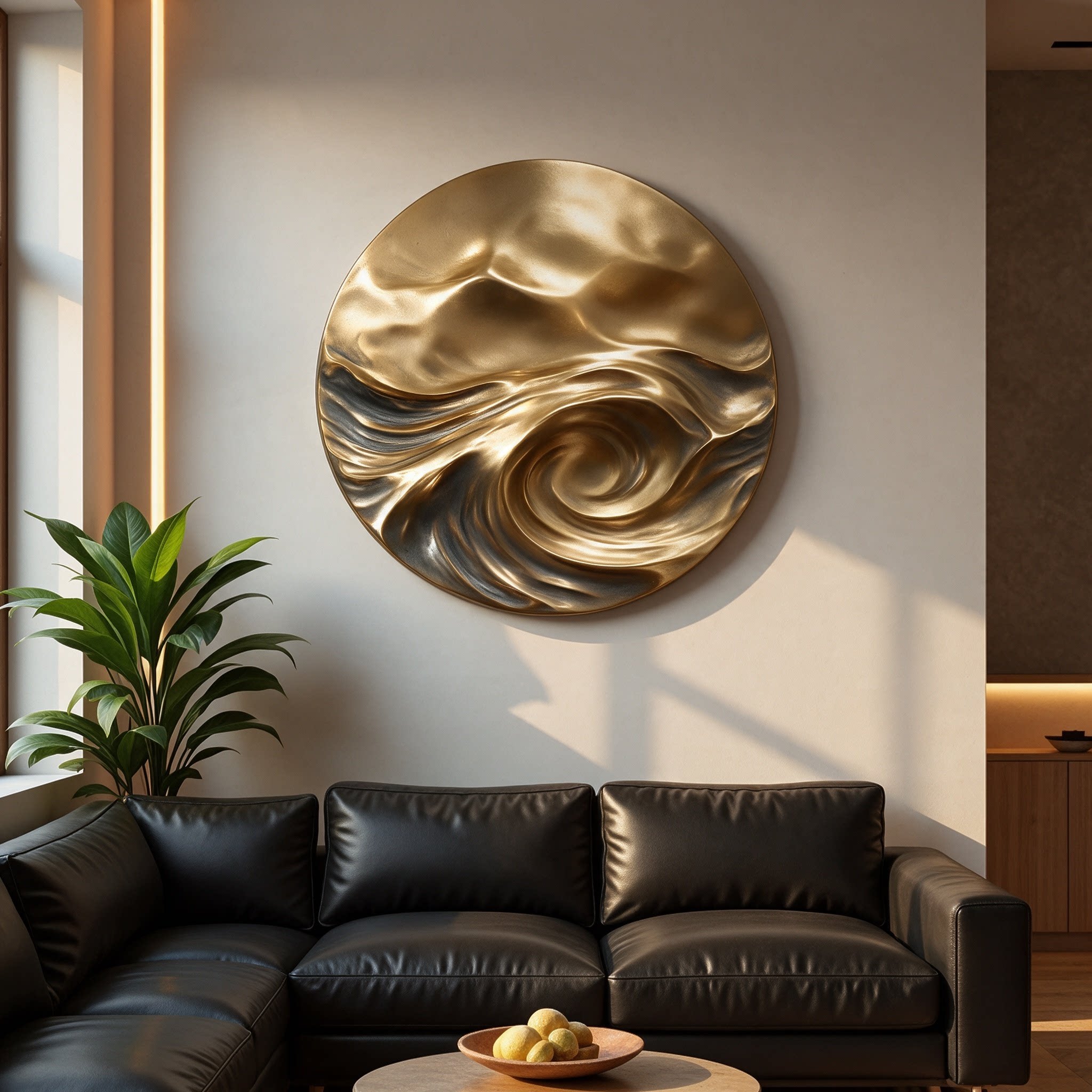 轻奢圆形金色立体浮雕挂画客厅沙发背装饰画玄关入户艺术餐厅壁画