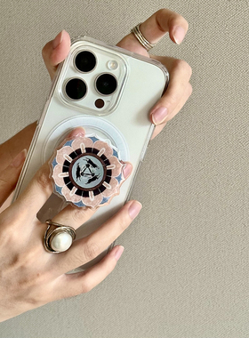 栖迟原创中国风手机粘贴磁吸滴胶气囊支架-三兔共耳(不含手机壳）