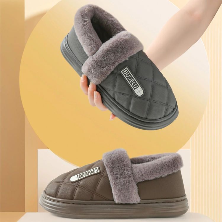 皮面保暖冬季男拖步旅防水加绒