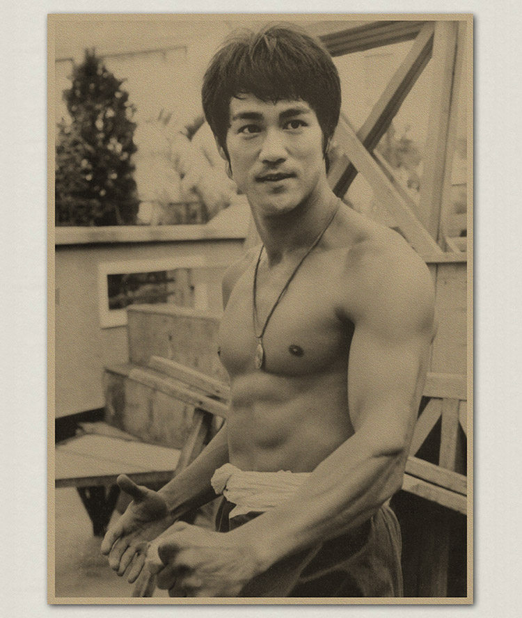 李小龙 功夫巨星 复古牛皮纸海报 港台明星 酒吧咖啡店装饰画贴画