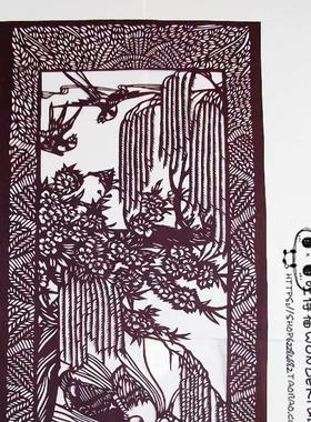 天鹅戏水 柳条喜鹊 四季花鸟屏之4 蔚县剪纸手工刻宣纸 黑色