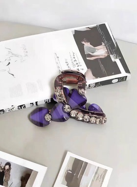 轻熟高级感紫色水晶花朵抓夹女鲨鱼夹发饰