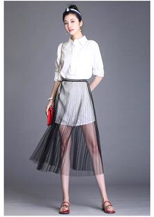 纱裙单层纱罩裙外搭透明半身裙女透视中长款一层网纱长裙黑色纱裙