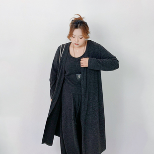 Milu家大码女装秋季慵懒宽松垂感背心阔腿裤开衫胖mm休闲显瘦套装