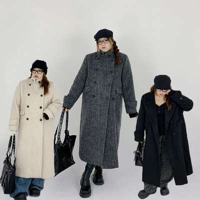 Milu家大码女装冬季气质高级感加厚长款西装毛呢外套胖mm呢子大衣