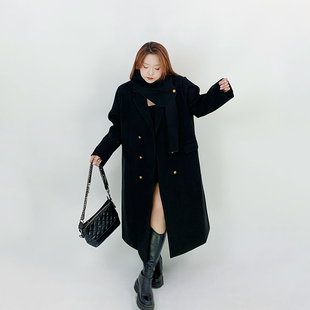 Milu家大码女装冬季气质赫本风呢子大衣胖mm中长款显瘦毛呢外套潮